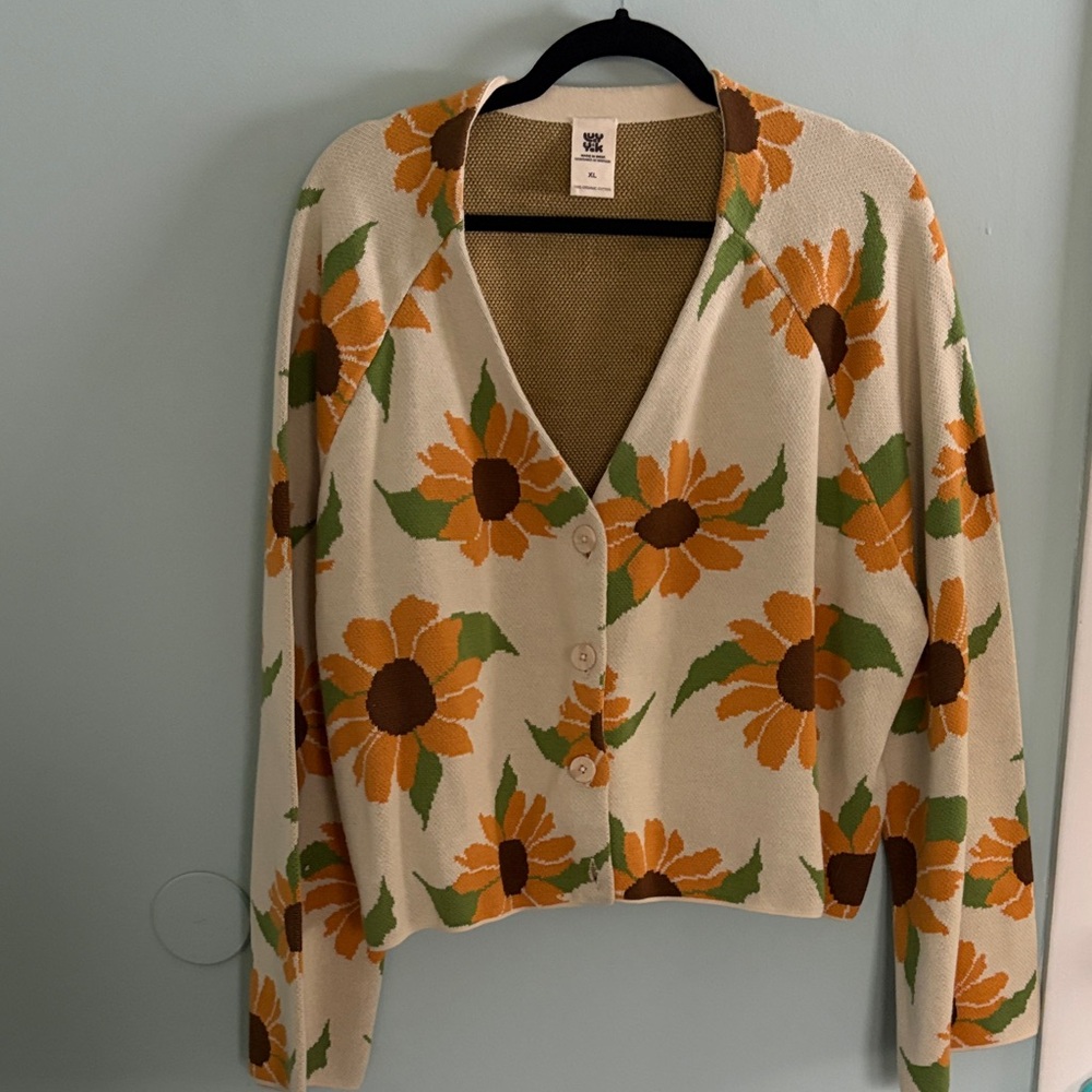 Lucy & Yak Sunflower Cardigan - Cream and Orange, size xl